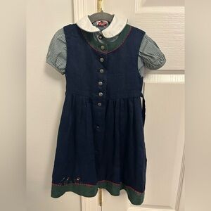 Navy Blue Dress with Green Checked Accent Shirt